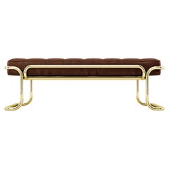 Lotus Banquette - Handcrafted Brown Leather Banquette with Brass Legs