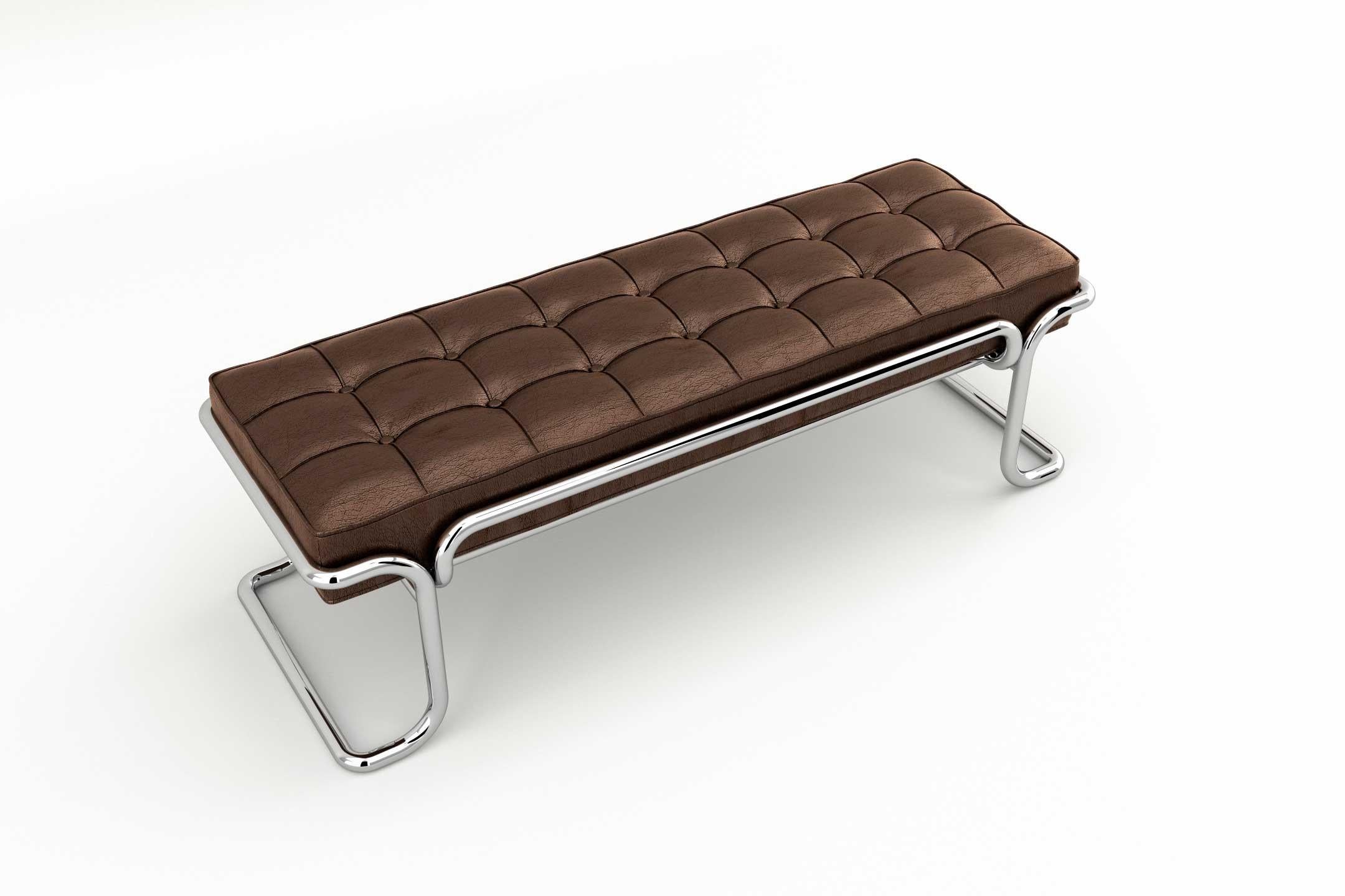 European Lotus Banquette - Handcrafted Brown Leather Banquette with Stainless Steel Legs For Sale