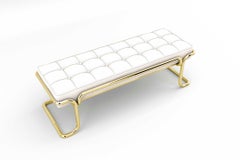 Lotus Banquette - Handcrafted White Leather Banquette with Brass Legs