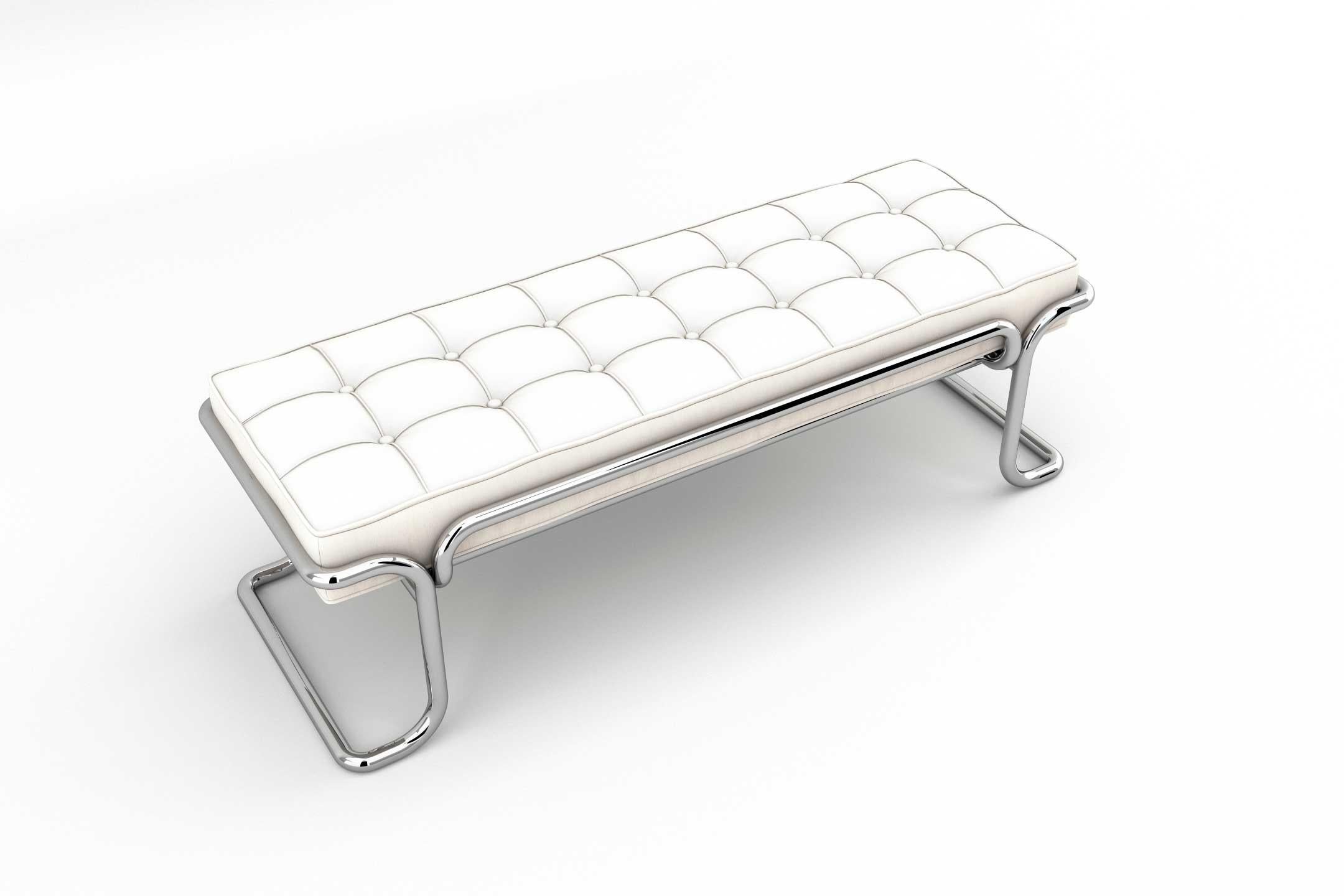 Lotus Banquette - Modernes Sofa aus weißem Leder mit Beinen aus Edelstahl (Poliert) im Angebot