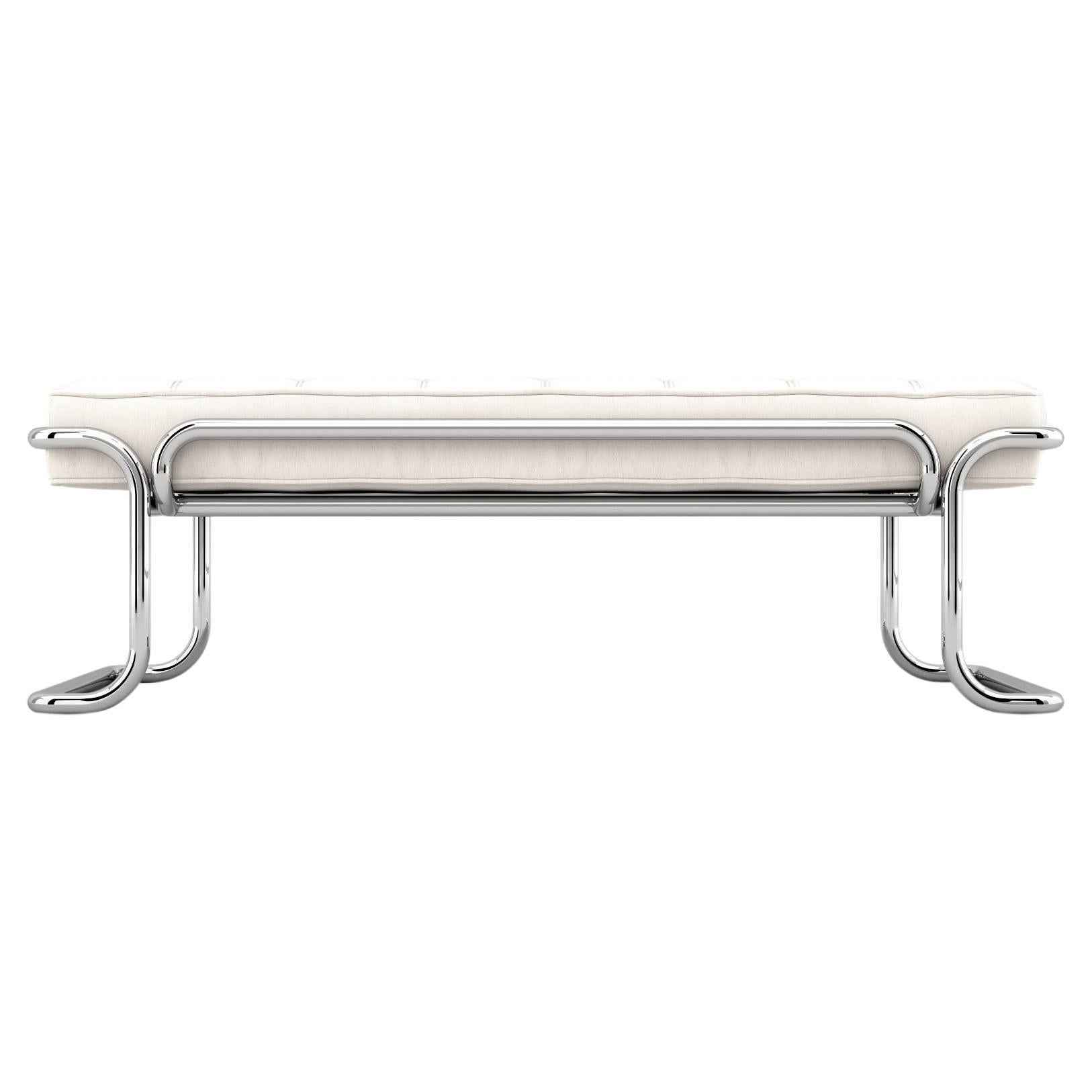 Lotus Banquette - Modern White Leather Sofa with Stainless Steel Legs For Sale