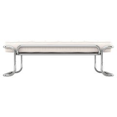 Lotus Banquette - Handcrafted White Leather Banquette with Stainless Steel Legs