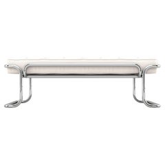 Lotus Banquette - Modern White Leather Sofa with Stainless Steel Legs