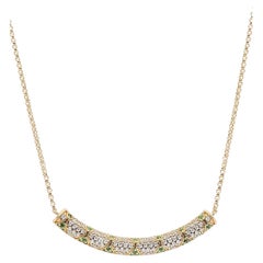 Lotus Bar Necklace with Blue Sapphire Petals and Pave Diamonds White Gold