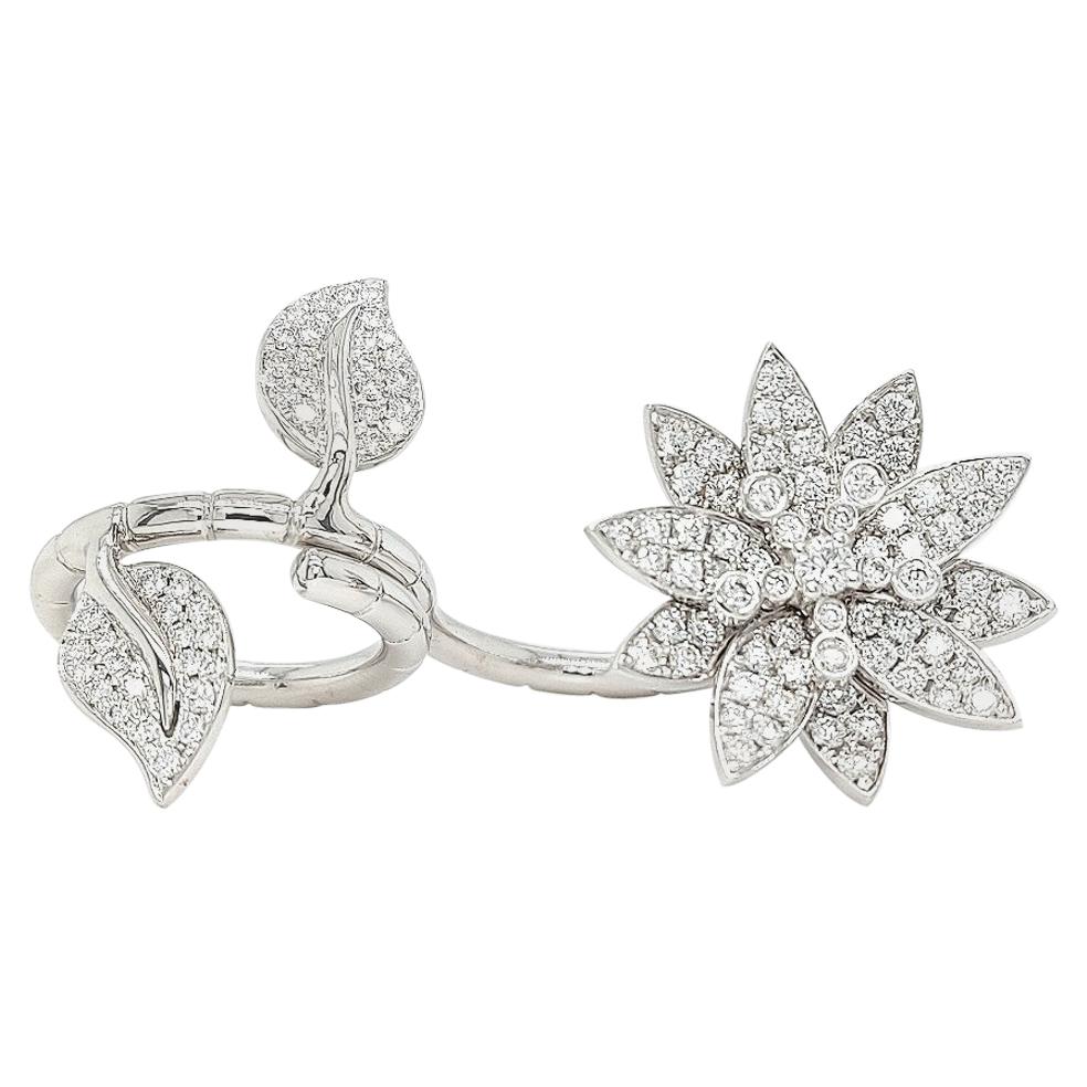 18kt White Gold 'Lotus' Between Finger Ring Set with Top Quality Diamonds