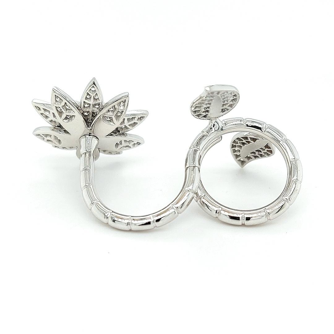 Women's or Men's 18kt White Gold 'Lotus' Between Finger Ring Set with Top Quality Diamonds For Sale