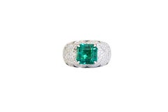 Lotus Bombe Ring with 3.75 Ct Emerald and Blue Sapphire Petals and Pave Diamonds