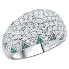 Lotus Bombe ring with emerald petals and pave diamonds