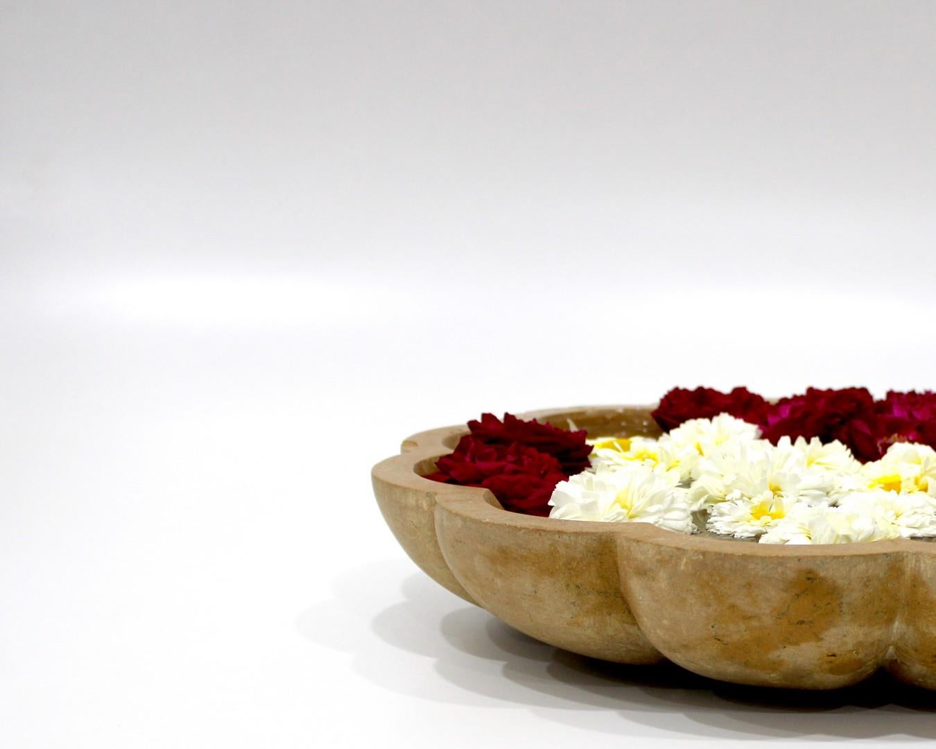 Indian Lotus Bowl in Jaisalmer Stone Handcrafted in India by Stephanie Odegard For Sale