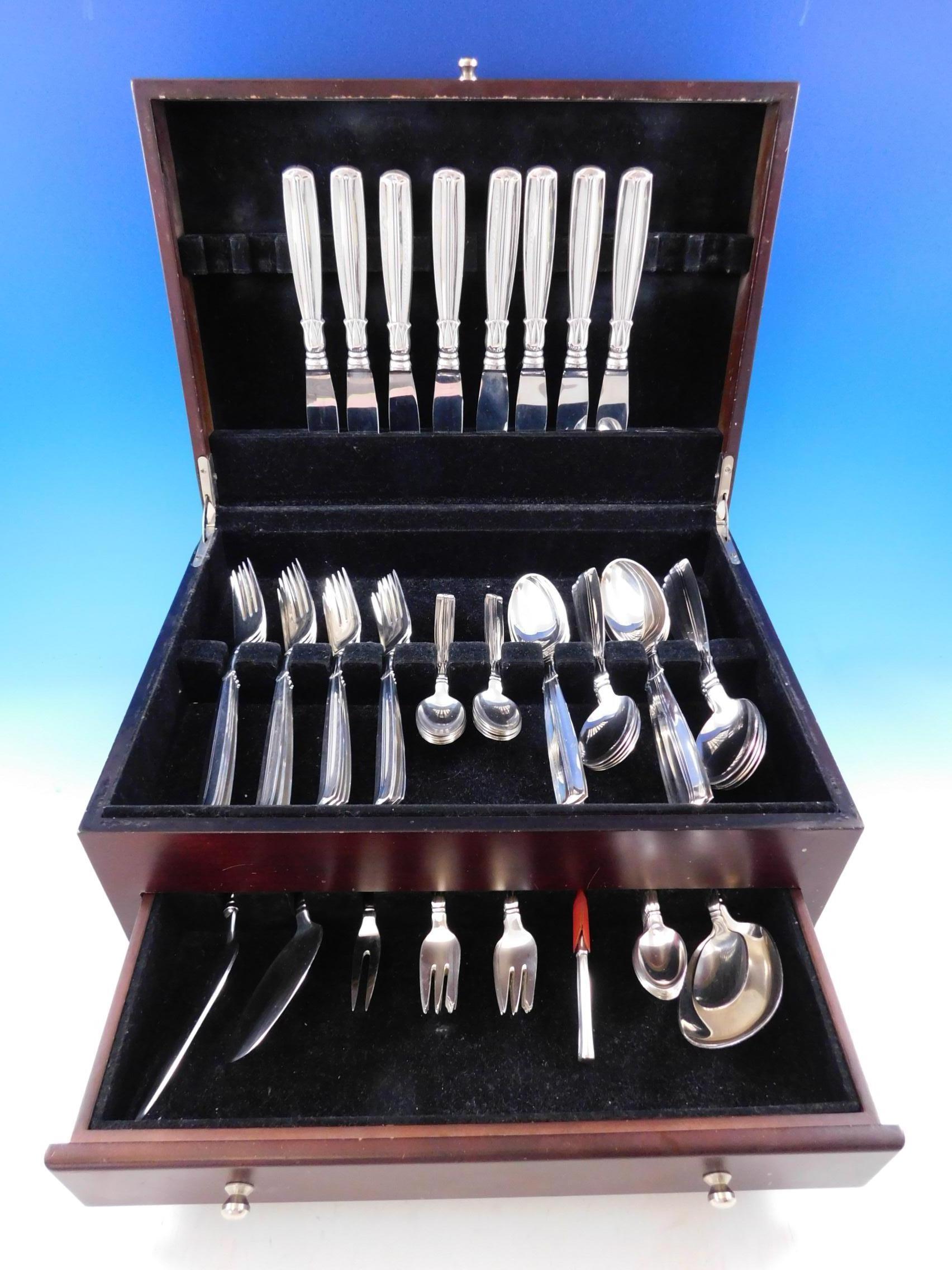 Lotus by W&S Sorensen Danish silver Scandinavian Modern flatware set, 70 pieces. This set includes:

8 dinner knives, 8 3/4