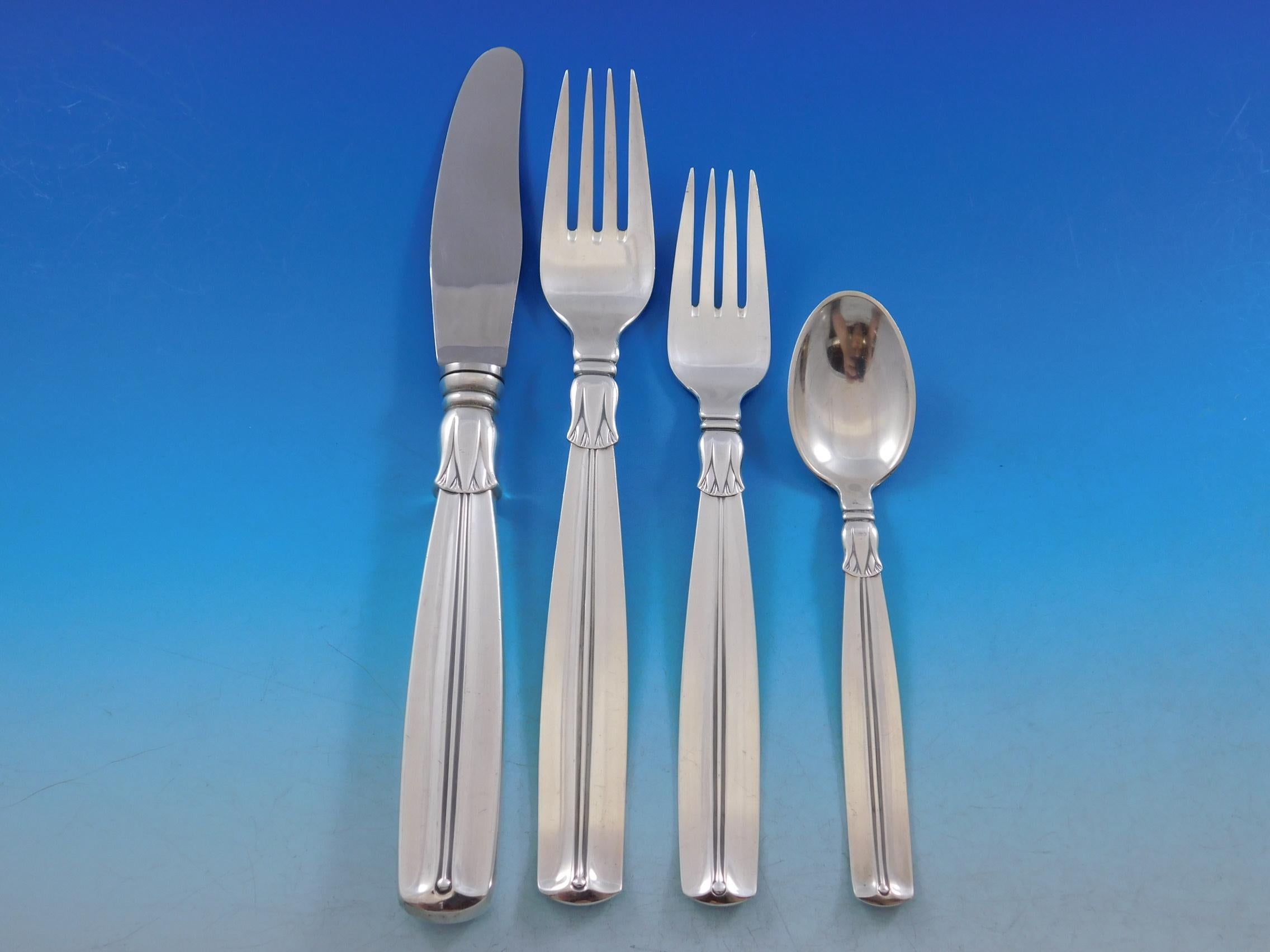 Scandinavo moderno Lotus by Sorensen Set di posate d'argento danese 8 servizi 70 pezzi Moderno in vendita