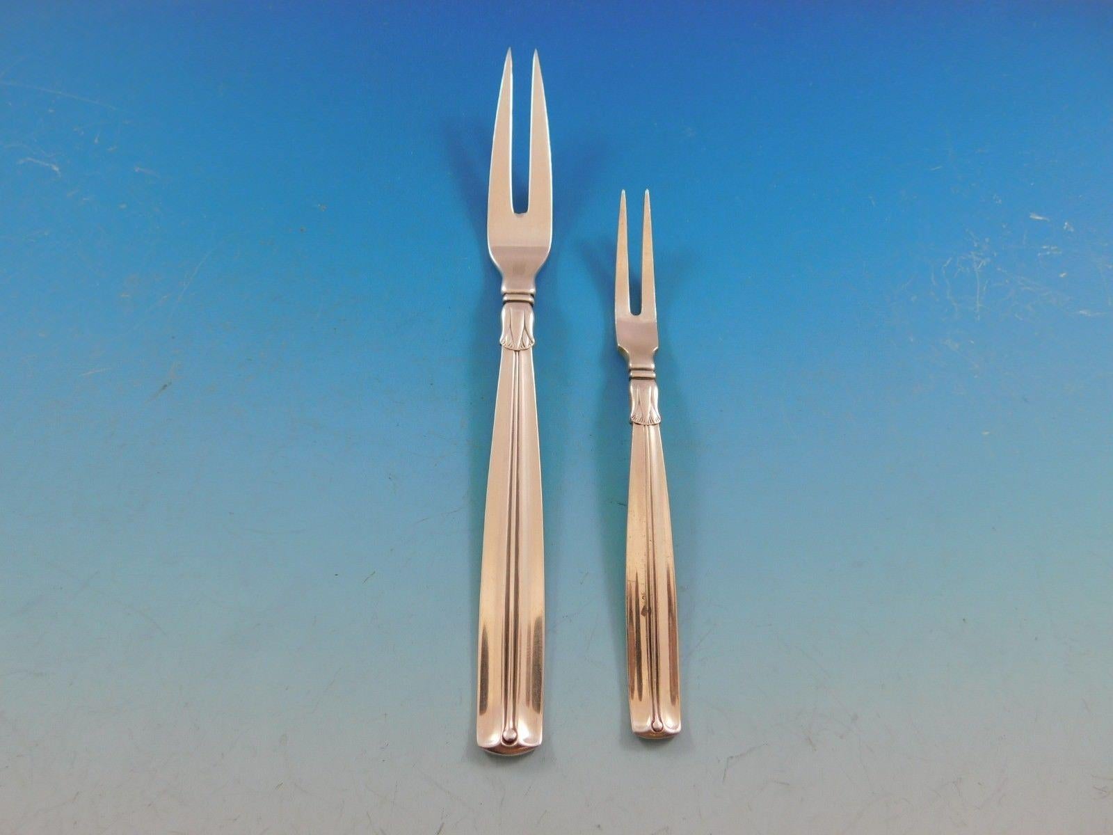 20th Century Lotus by Sorensen Danish Sterling silver Flatware Set 12 Service 105 Pcs Dinner For Sale