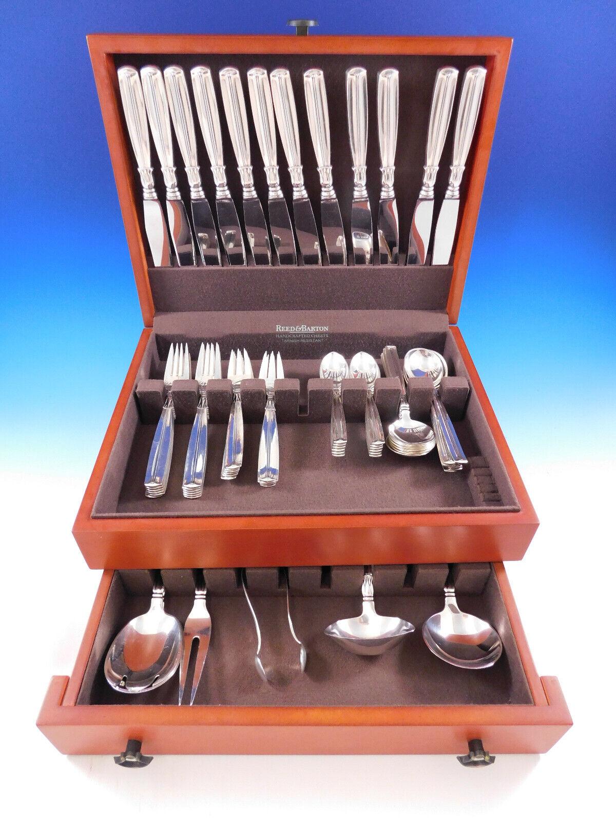 Dinner Size Lotus by W&S Sorensen Danish sterling silver Scandinavian Modern Flatware set, 66 pieces. This set includes:

12 Large Dinner Knives, 10 3/8