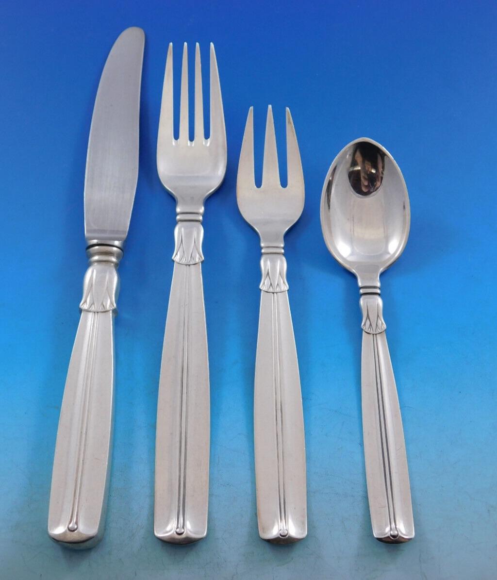 20th Century Lotus by Sorensen Danish Sterling Silver Flatware Set 8 Service 40 Pieces For Sale