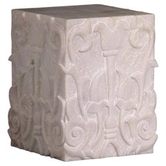 Lotus carved Pedestal in White Marble Handcrafted in India by Stephanie Odegard