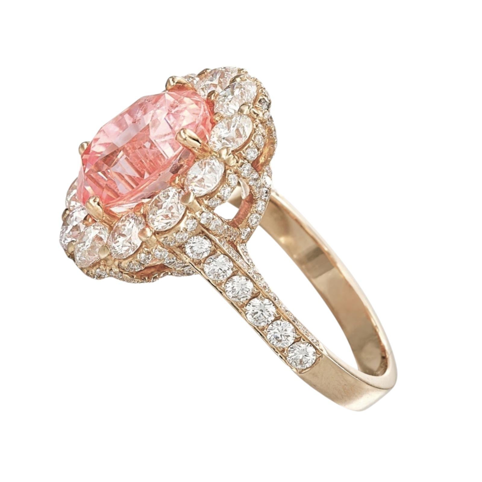 Contemporary Lotus Certified 10 Ct. Padparadscha Untreated Sapphire Diamond Rose Gold Ring For Sale