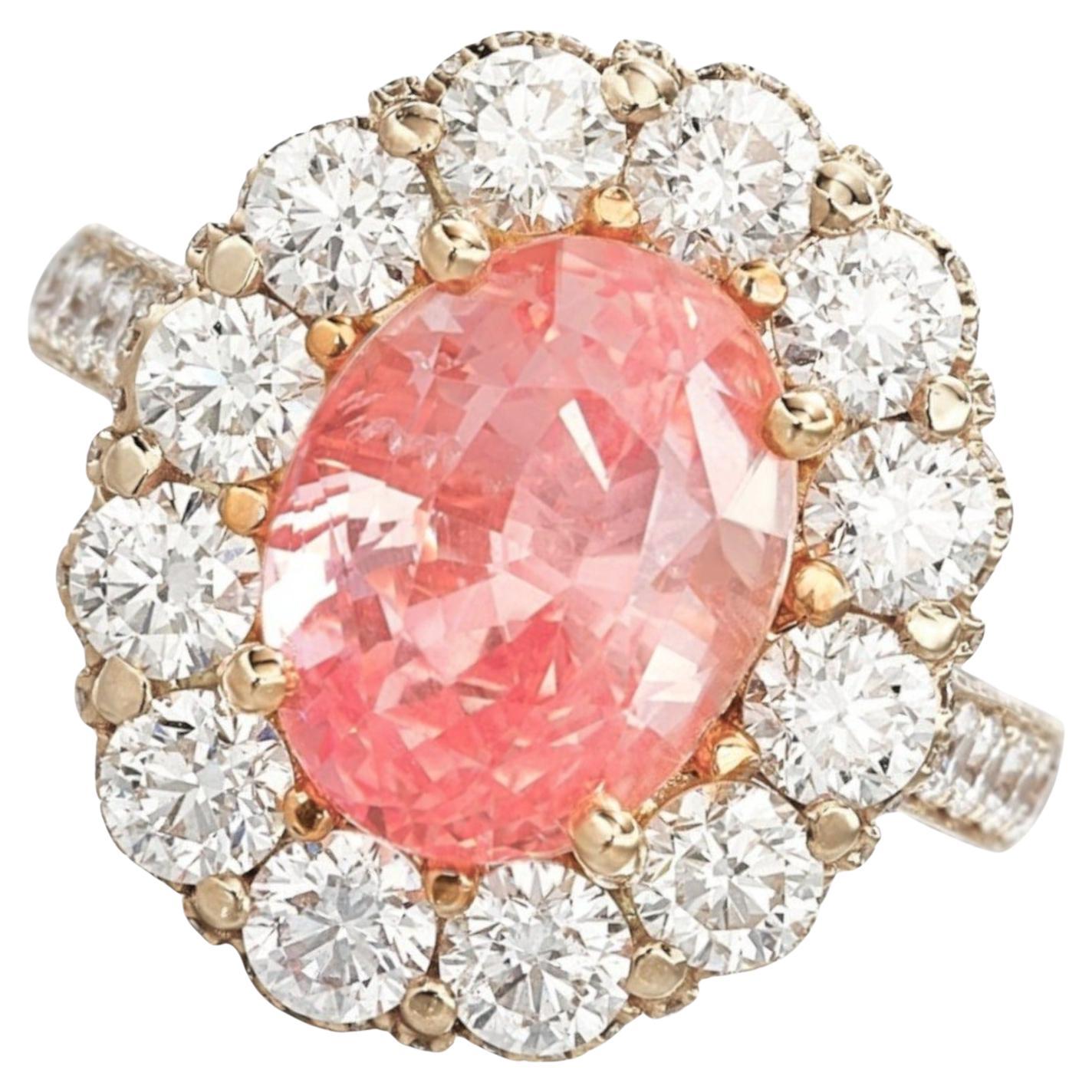 Lotus-zertifiziert 10 Karat. Padparadscha Ring aus Roségold mit unbehandeltem Saphir und Diamant