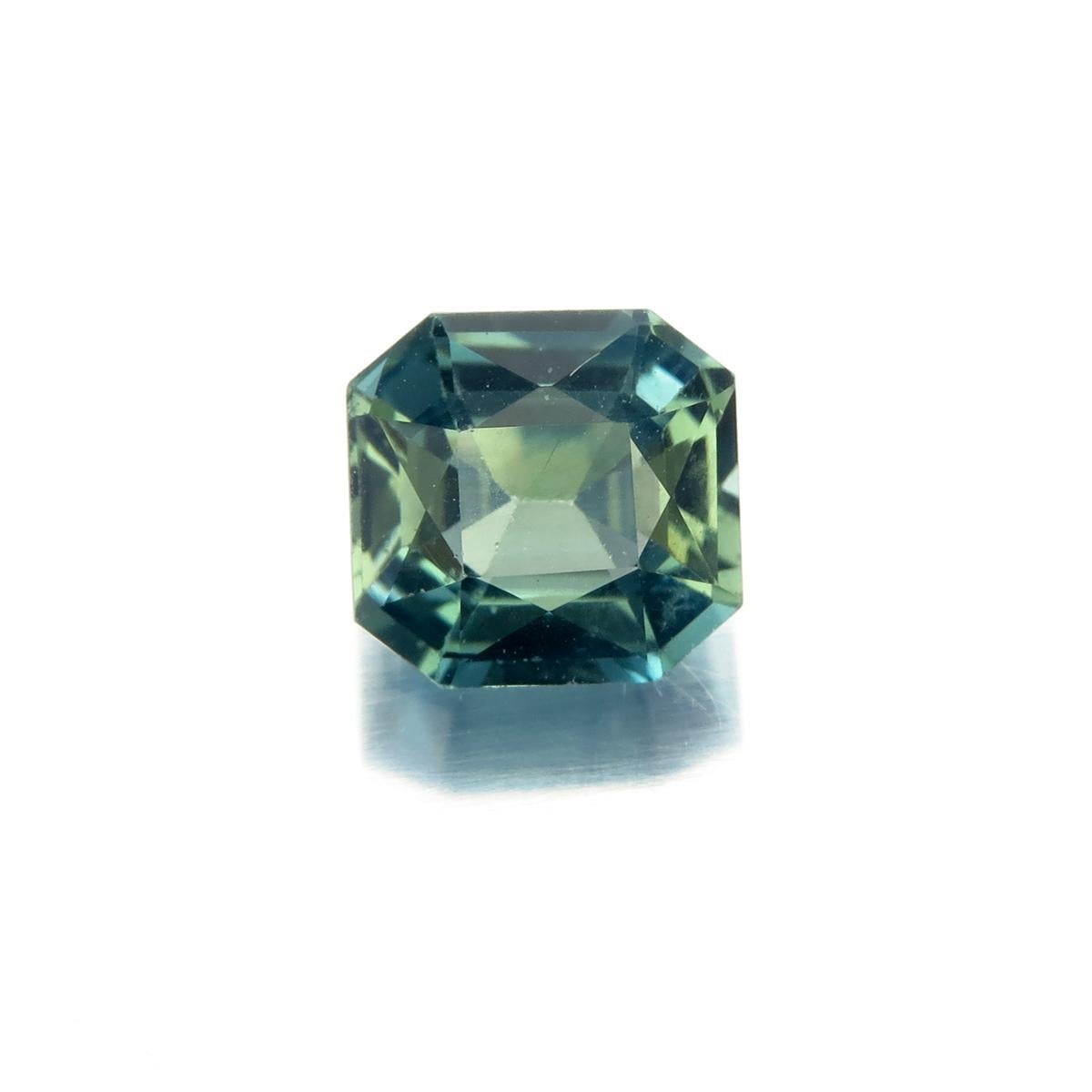 Sparkling 1.32 carat Bluish Green Sapphire 
Dimensions: 6.41 x 6.17 x 3.50 mm
Cut: Octagonal Faceted
No Heat
Lotus certified