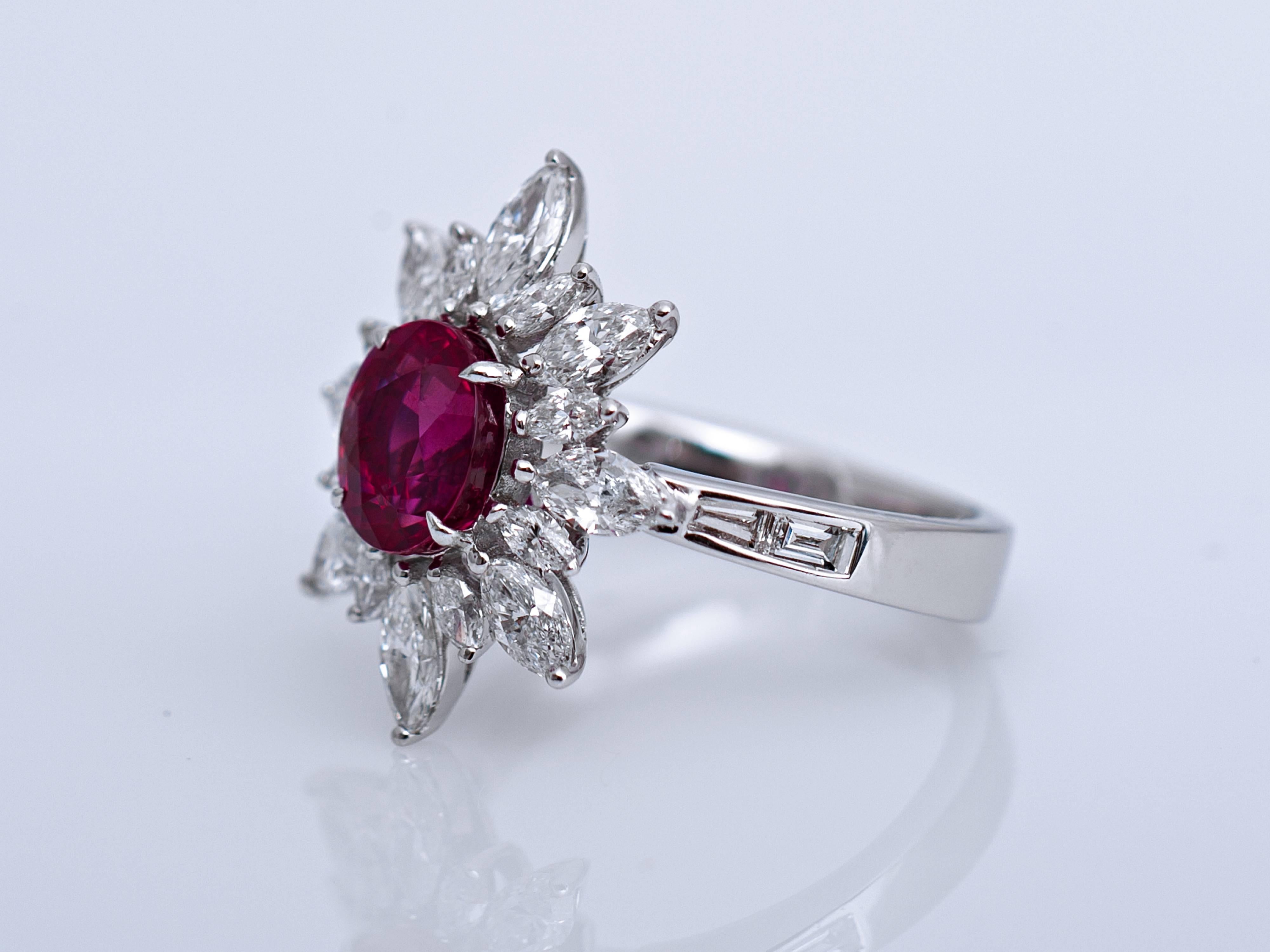 Oval Cut Lotus Certified 2.15 Carat Burma Pink Sapphire Flower Ring