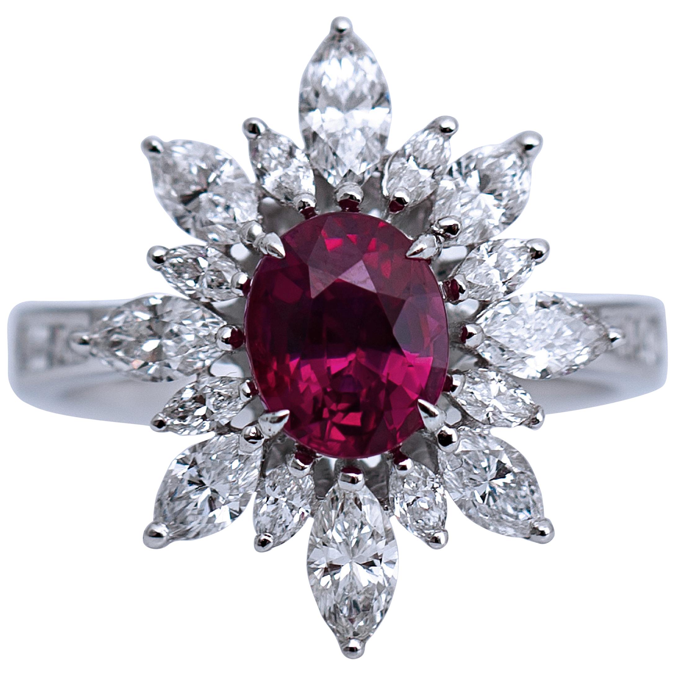 Lotus Certified 2.15 Carat Burma Pink Sapphire Flower Ring