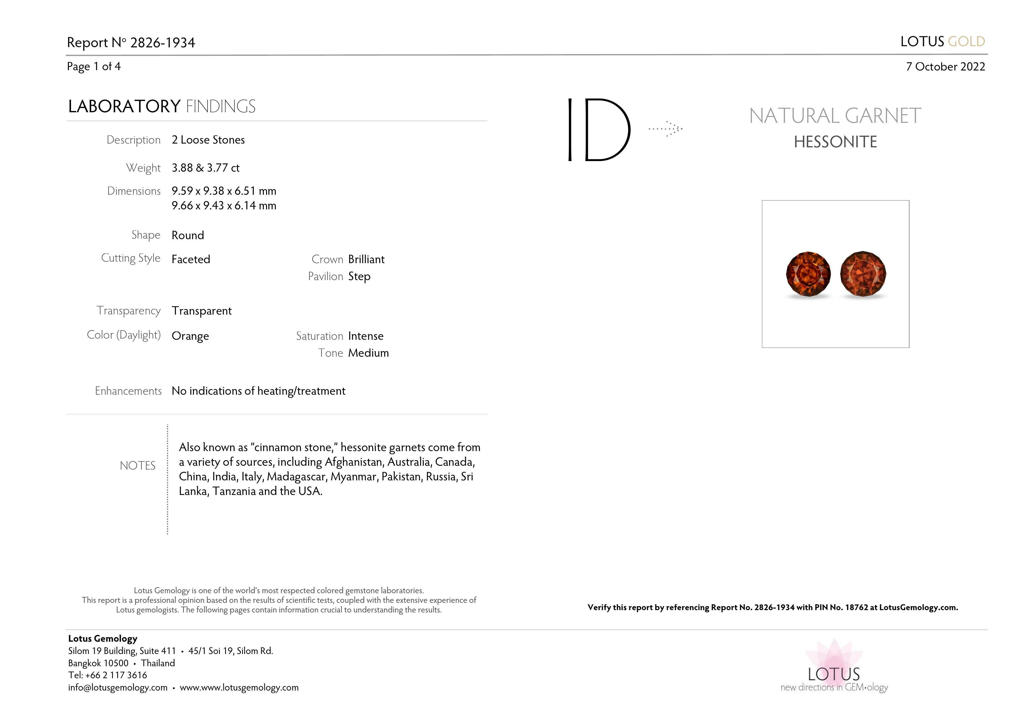 Lotus zertifiziertes 3,77-3,88 Karat Hessonit-Granat-Paar im Zustand „Neu“ im Angebot in Hua Hin, TH