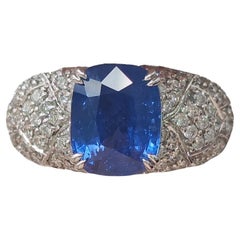 LOTUS Certified 6.02 Carat Ceylon Blue Sapphire Art Deco Style Ring (18K Gold)