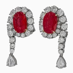 GIA zertifiziert 6,28 Karat Rubin und Diamant-Ohrringe in 18K Weißgold