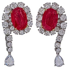 Lotus Certified 6.28 Carat Ruby And Diamond Earrings In 18K White Gold