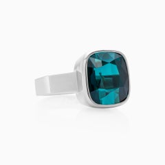 Lotus Certified 8.63 Carat Indicolite Tourmaline Ring in 18K White Gold