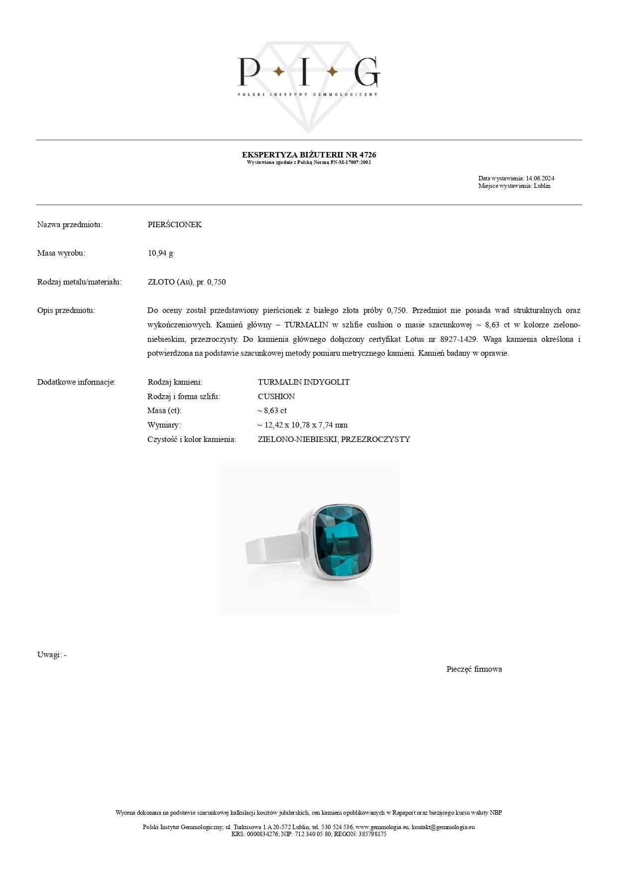 Taille coussin Bague en or blanc 18 carats avec tourmaline indicolite certifiée Lotus de 8,63 carats en vente