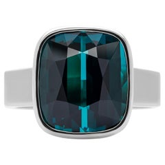 Bague en or blanc 18 carats avec tourmaline indicolite certifiée Lotus de 8,63 carats