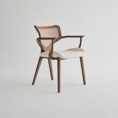 Silla Lotus, silla de madera maciza con reposabrazos, de nogal y mimbre hexagonal, de Simonini