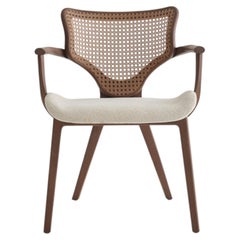 Silla Lotus, silla de madera maciza con reposabrazos, de nogal y mimbre hexagonal, de Simonini