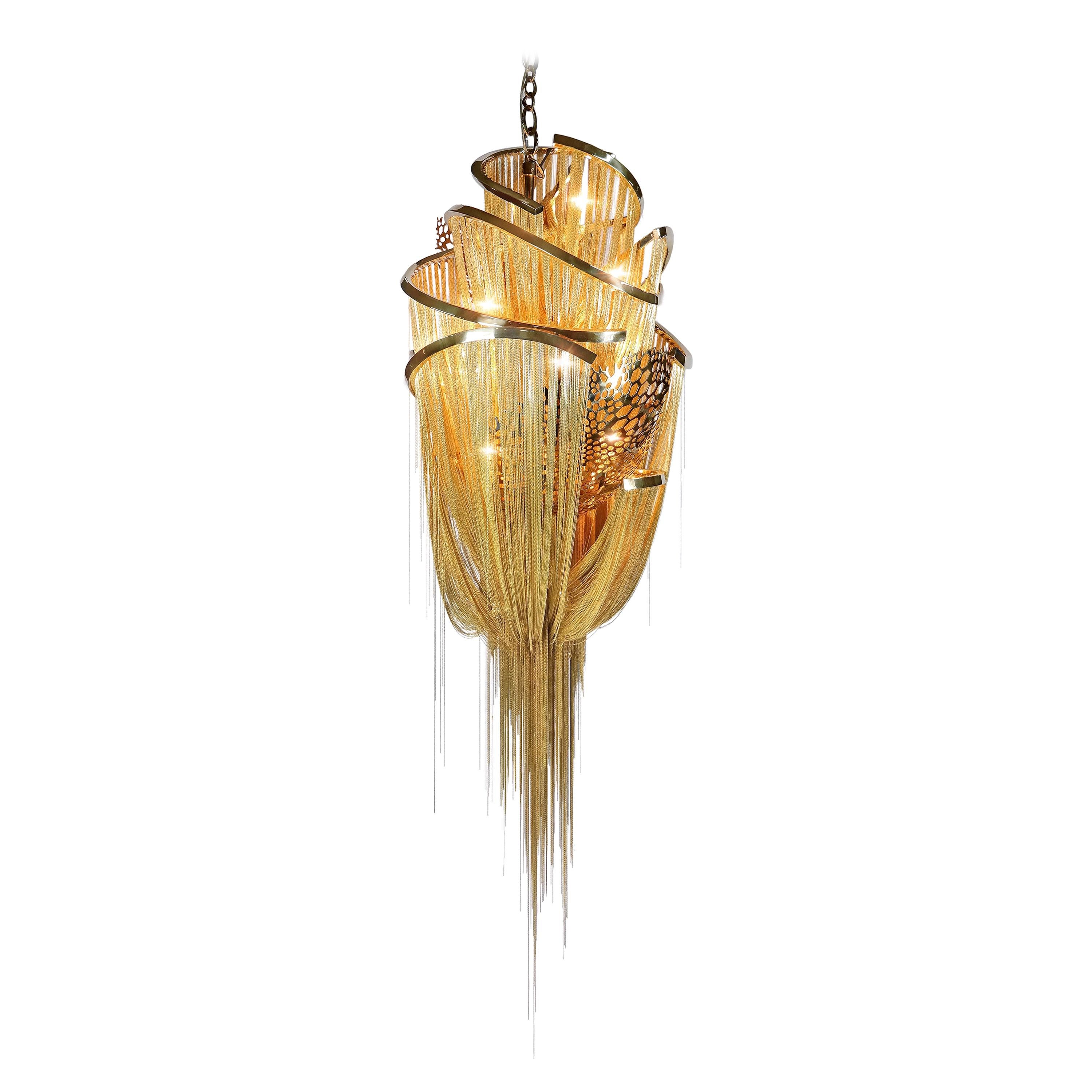Lotus Chandelier:  Elegant, Draped Chandelier in Bronze or Stainless Steel