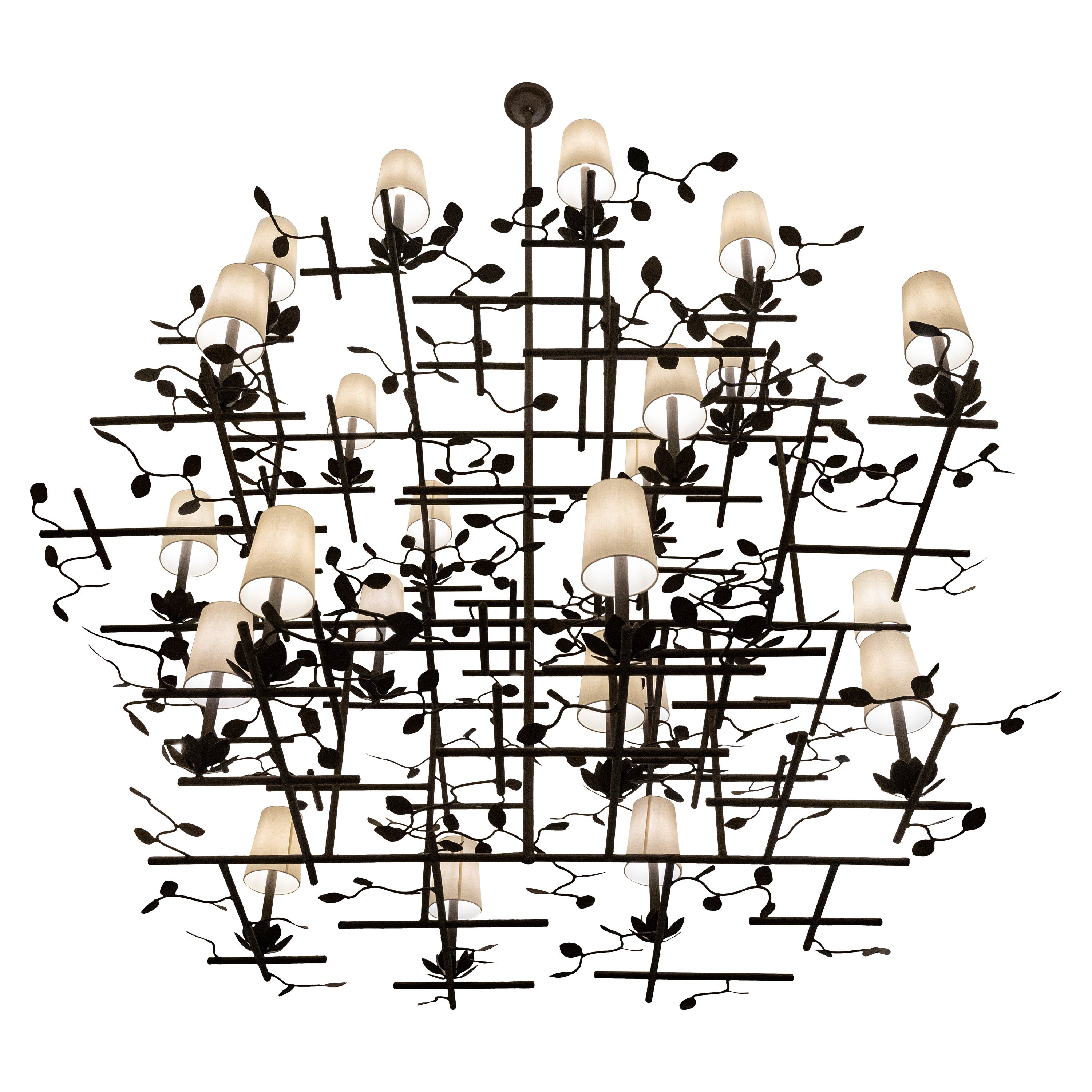 Lustre lotus en bronze avec abat-jours lumineux en vente