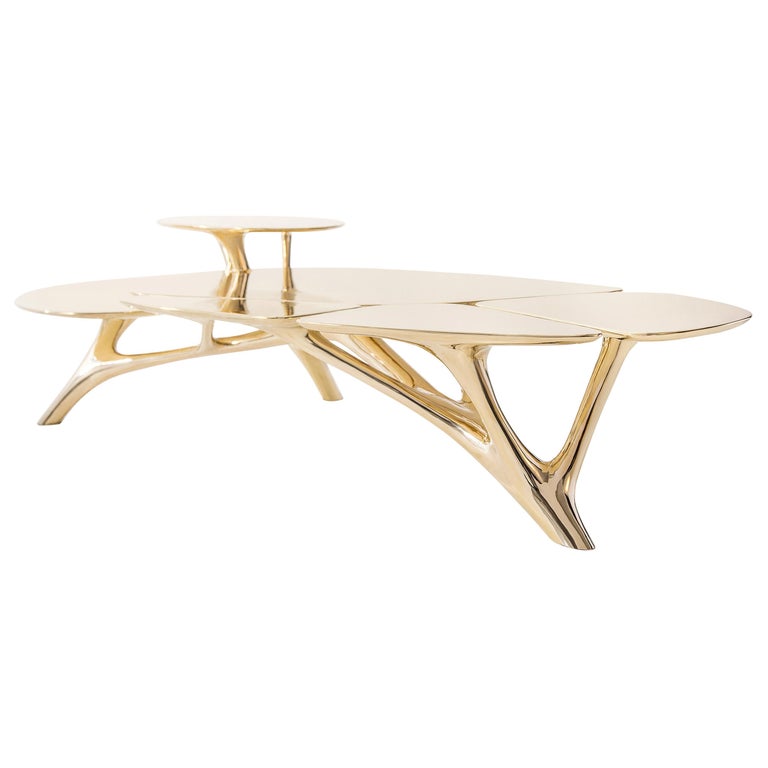 Lotus Coffee Table Polished Brass by Zhipeng Tan For Sale