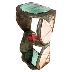 Mesa auxiliar contemporánea "Lotus", terciopelo de barro, cristal plateado artístico