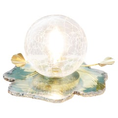 "Lotus" Contemporary Table lamp, art Silvered Glass, melted brass