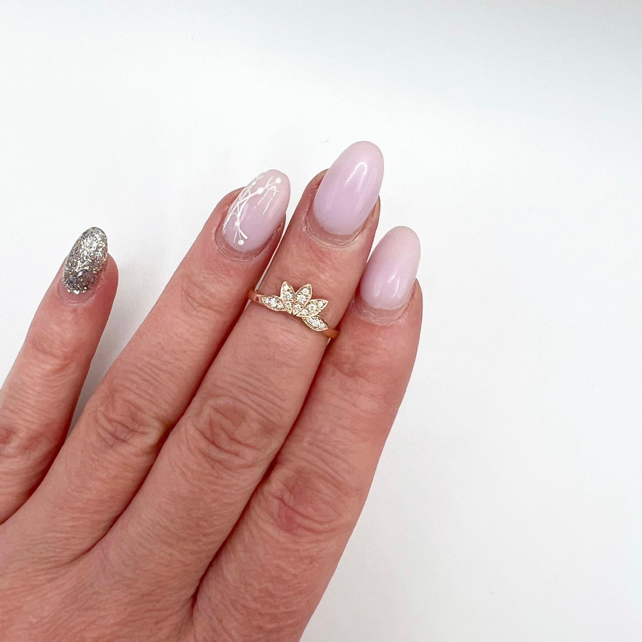 Brilliant Cut Lotus Diamond ring 18KT gold floral diamond ring stacking ring promise ring For Sale