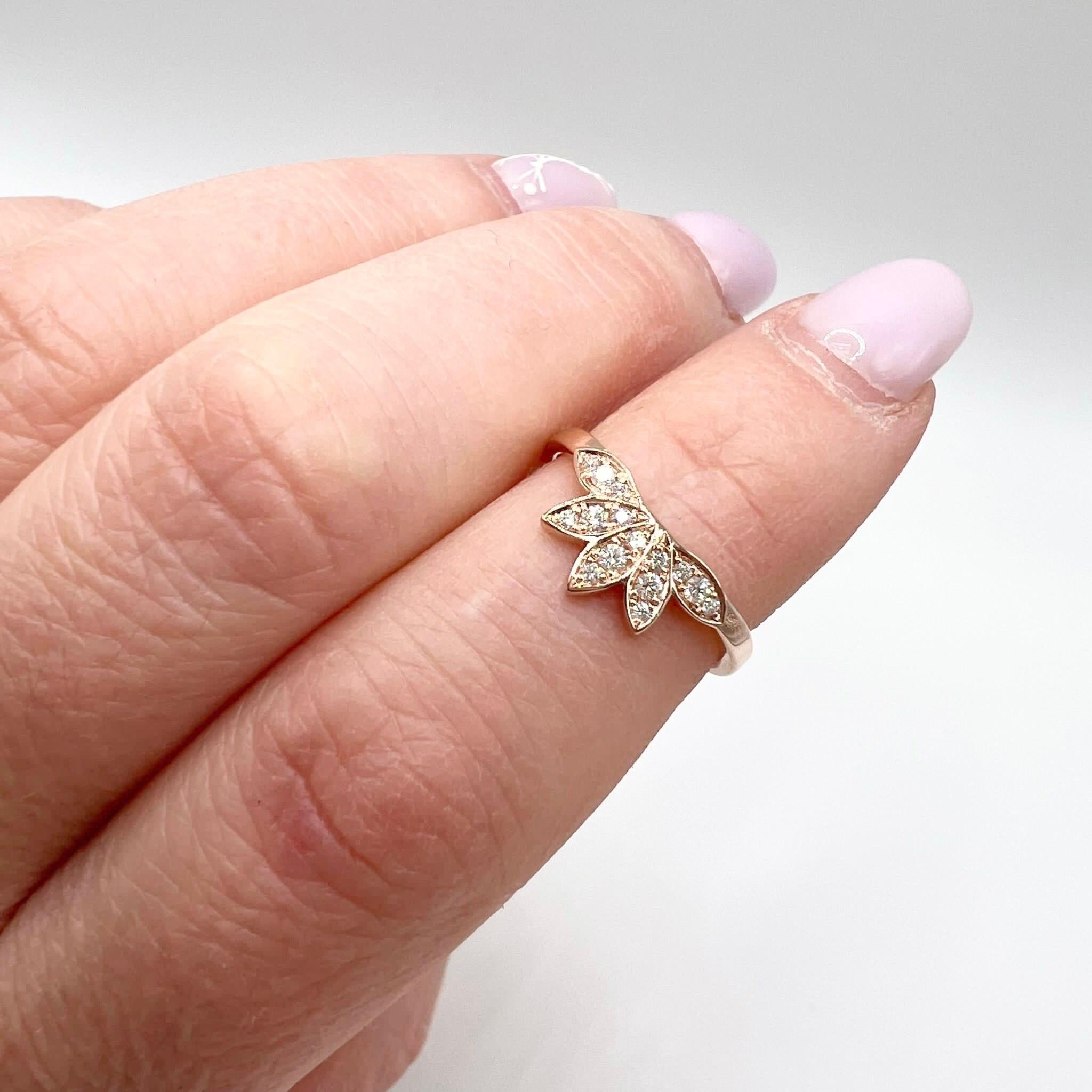 Lotus Diamond ring 18KT gold floral diamond ring stacking ring promise ring In New Condition For Sale In Boca Raton, FL