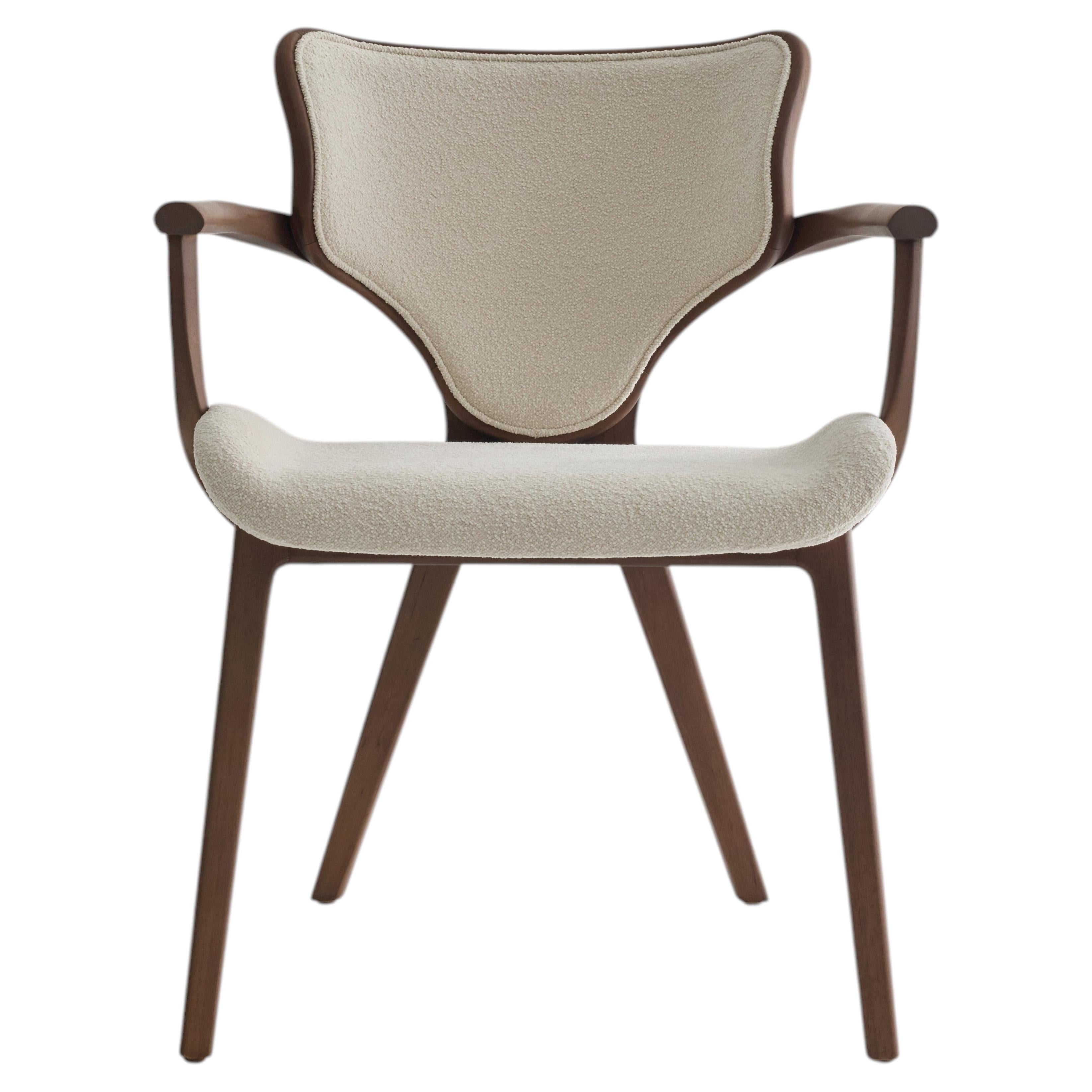Lotus dinning chair with Arms, Walnut with Upholstered Back, by Daniel Simonini For Sale