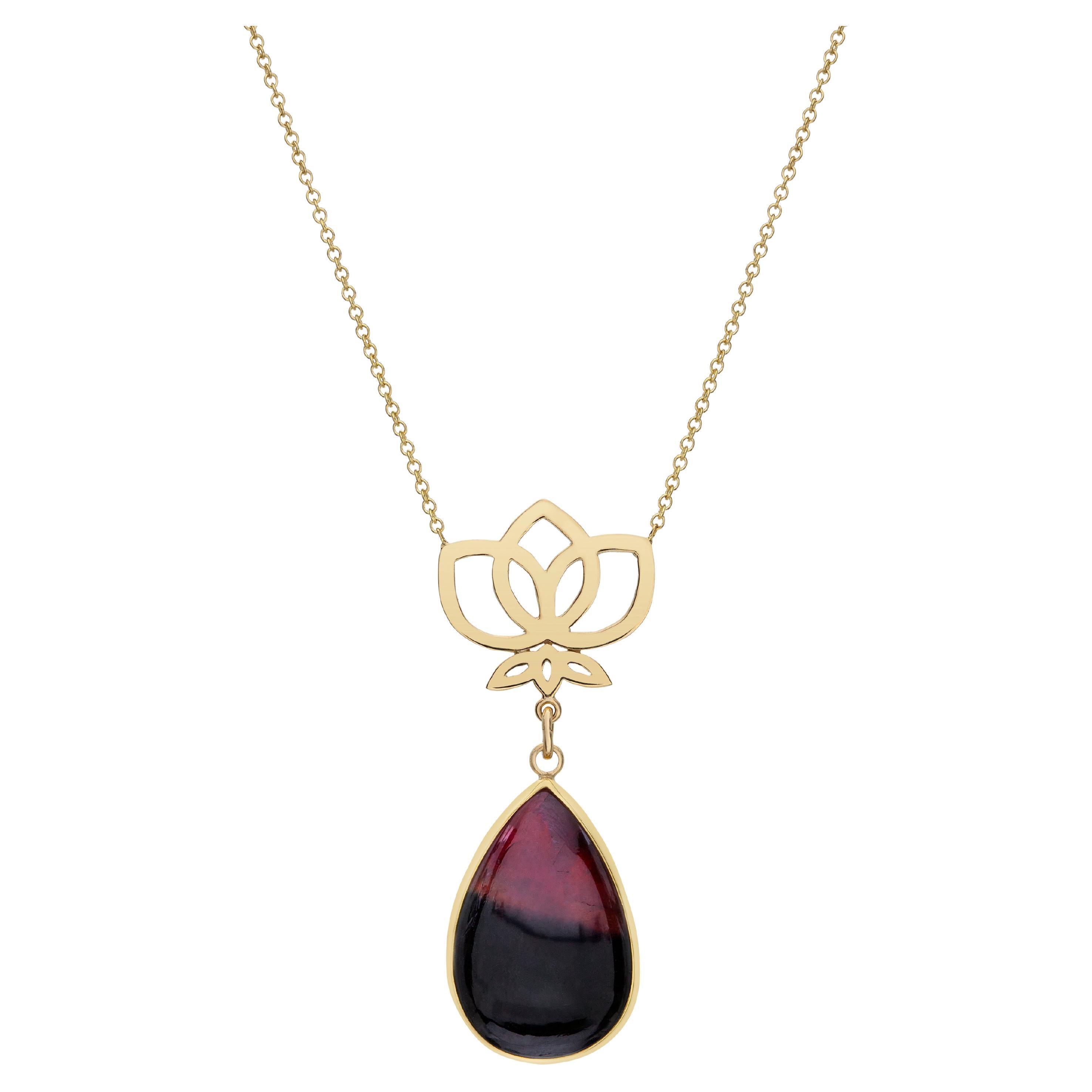 Lotus Dream Pendant Necklace in 14Kt Yellow Gold with Watermelon Tourmaline