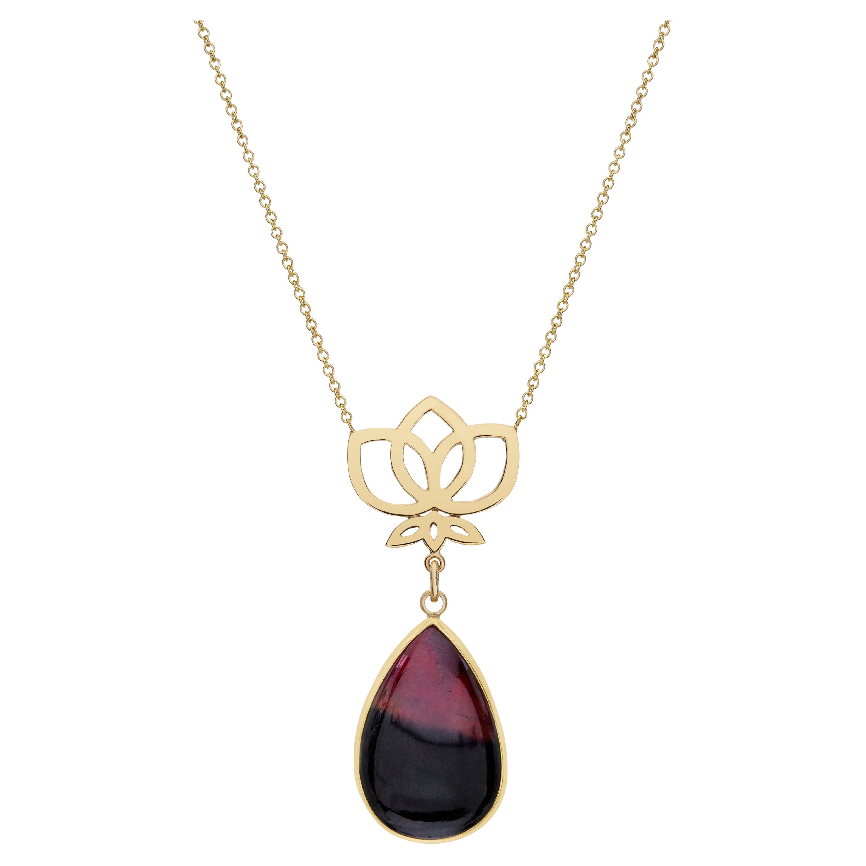 Collier pendentif Lotus Dream en or jaune 18 carats avec tourmaline melon d'eau 