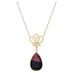 Lotus Dream Pendant Necklace in 18Kt Yellow Gold with Watermelon Tourmaline 