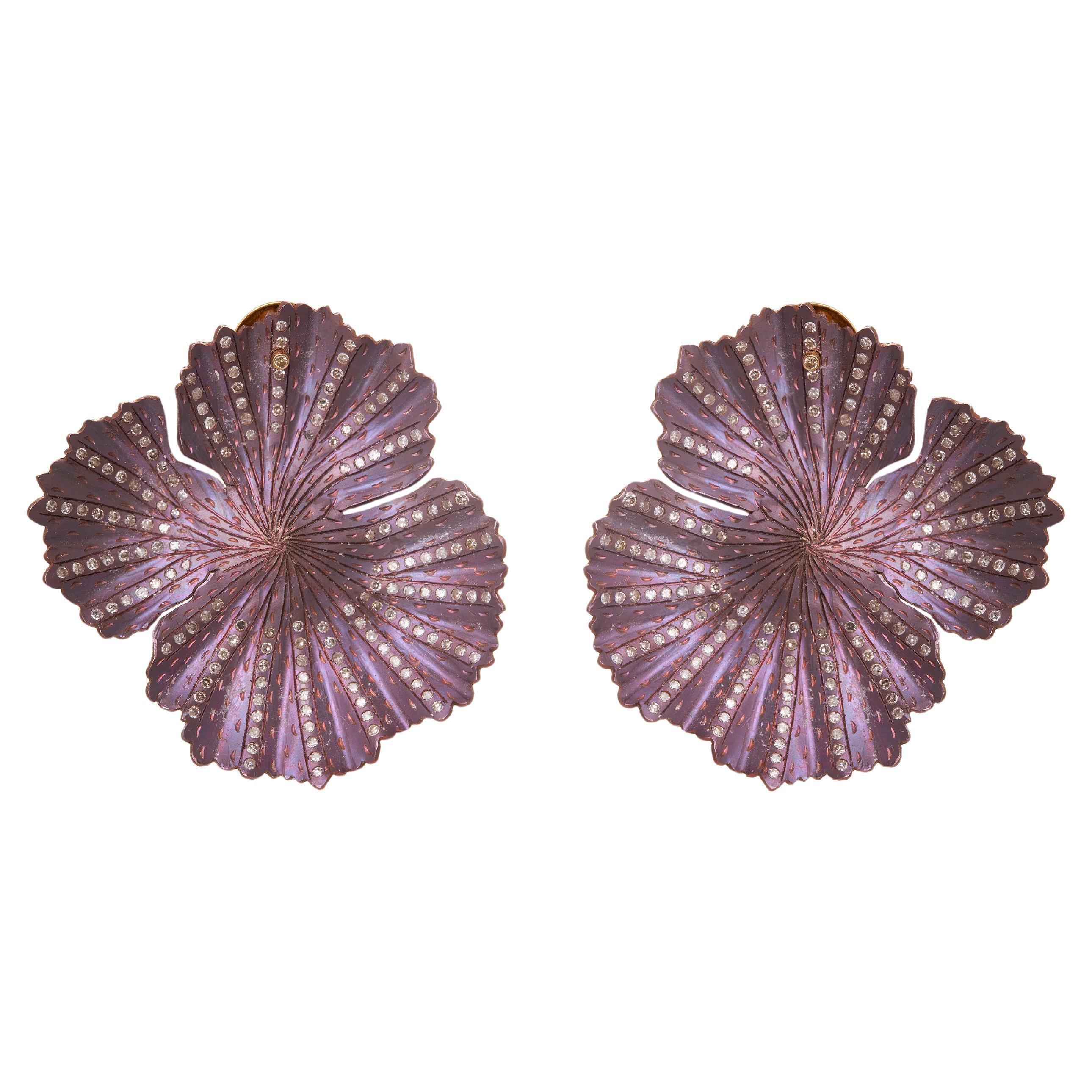Lotus Earrings in Titanium 18kt Gold & Diamonds