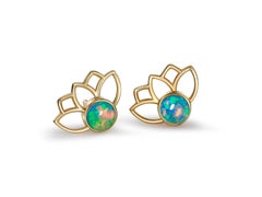 Lotus earrings studs with opals