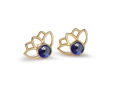 Lotus earrings studs with sapphires