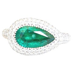 Lotus East West Ring with 2.25 Ct Emerald & Blue Sapphire Petals & Pave Diamonds