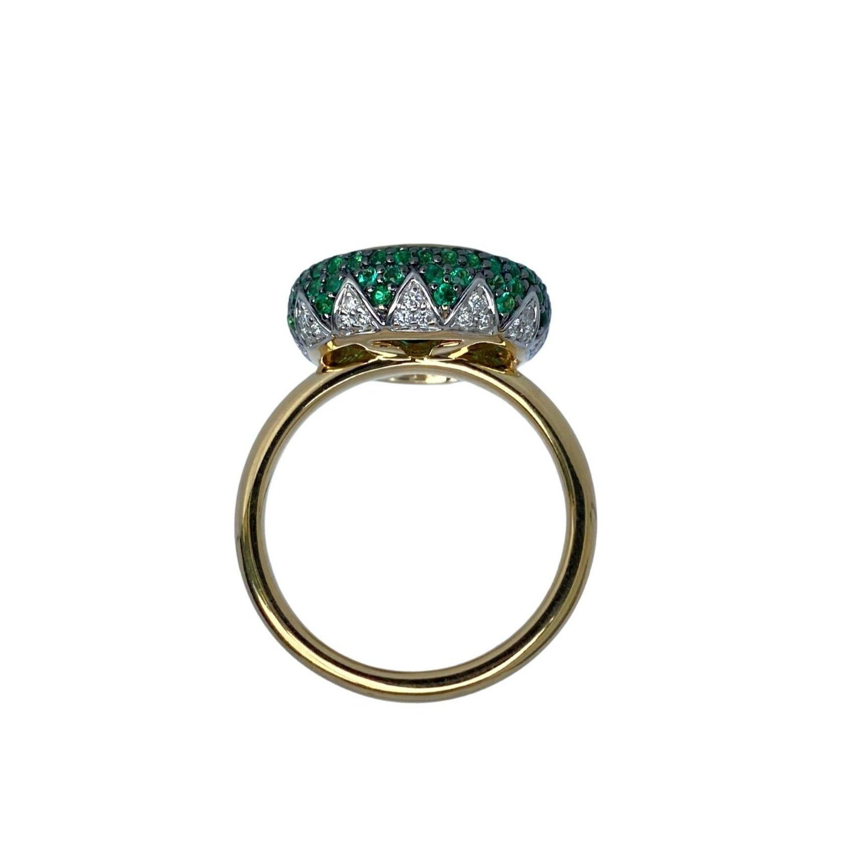 Emerald Cut Lotus East West Ring with 2ct Emerald Oval Solitaire, Emerald Petals & Diamonds