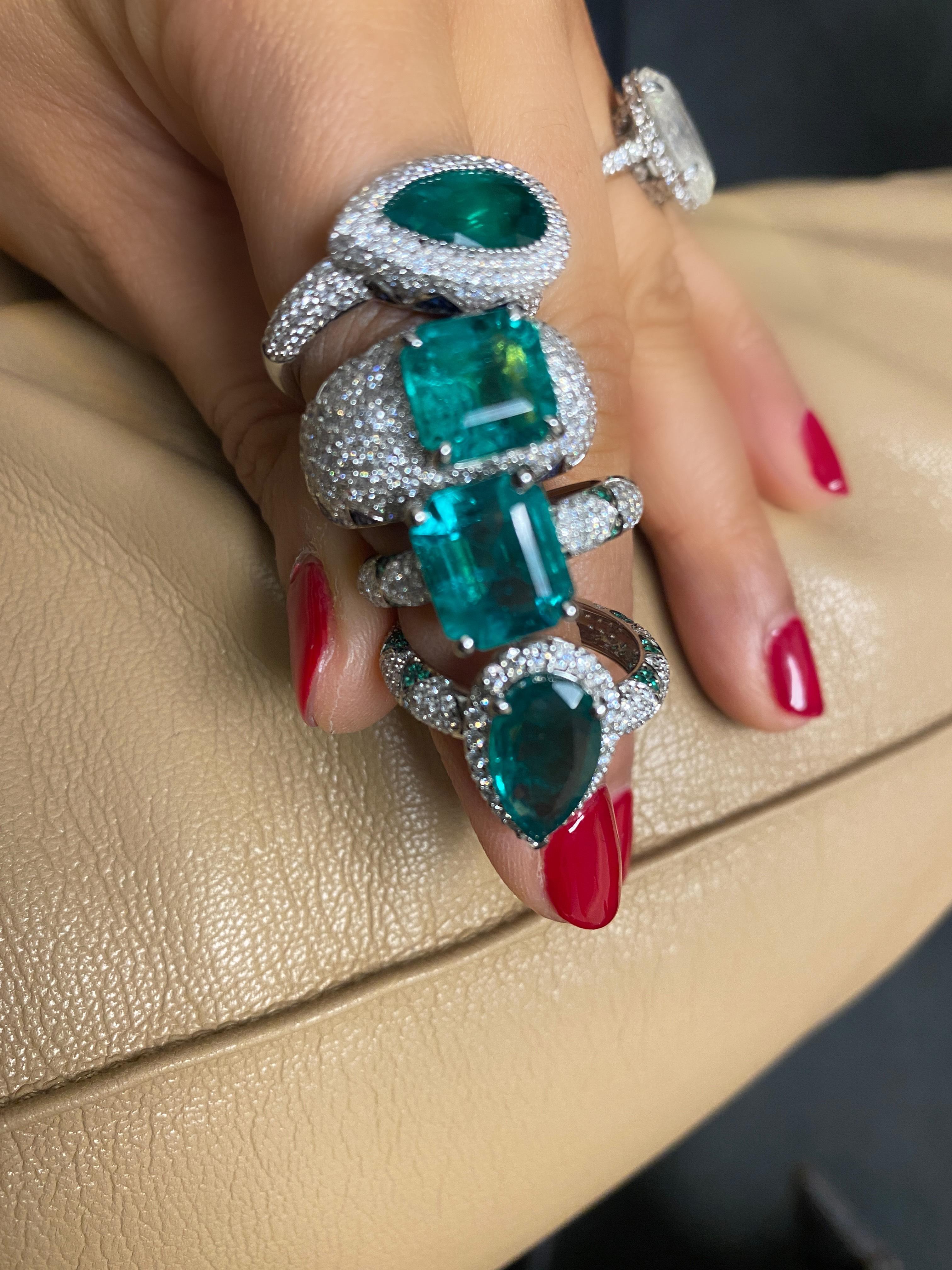 Women's or Men's Lotus East West Ring with 2ct Emerald Oval Solitaire, Emerald Petals & Diamonds